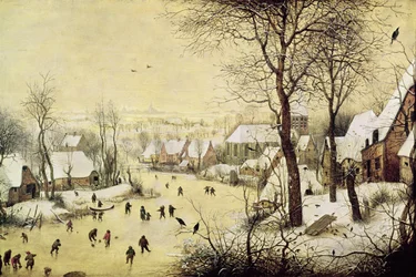 Téli táj korcsolyázókkal és madárcsapdával, 1565